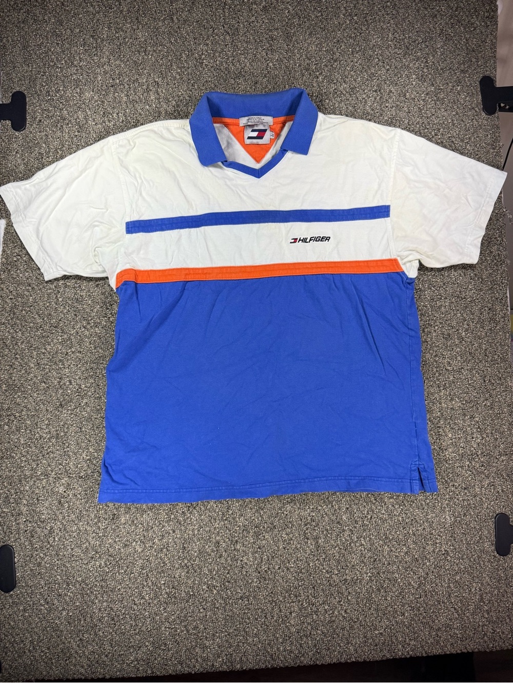 Tommy Hilfiger Men's Blue, White & Orange Colorblock Polo